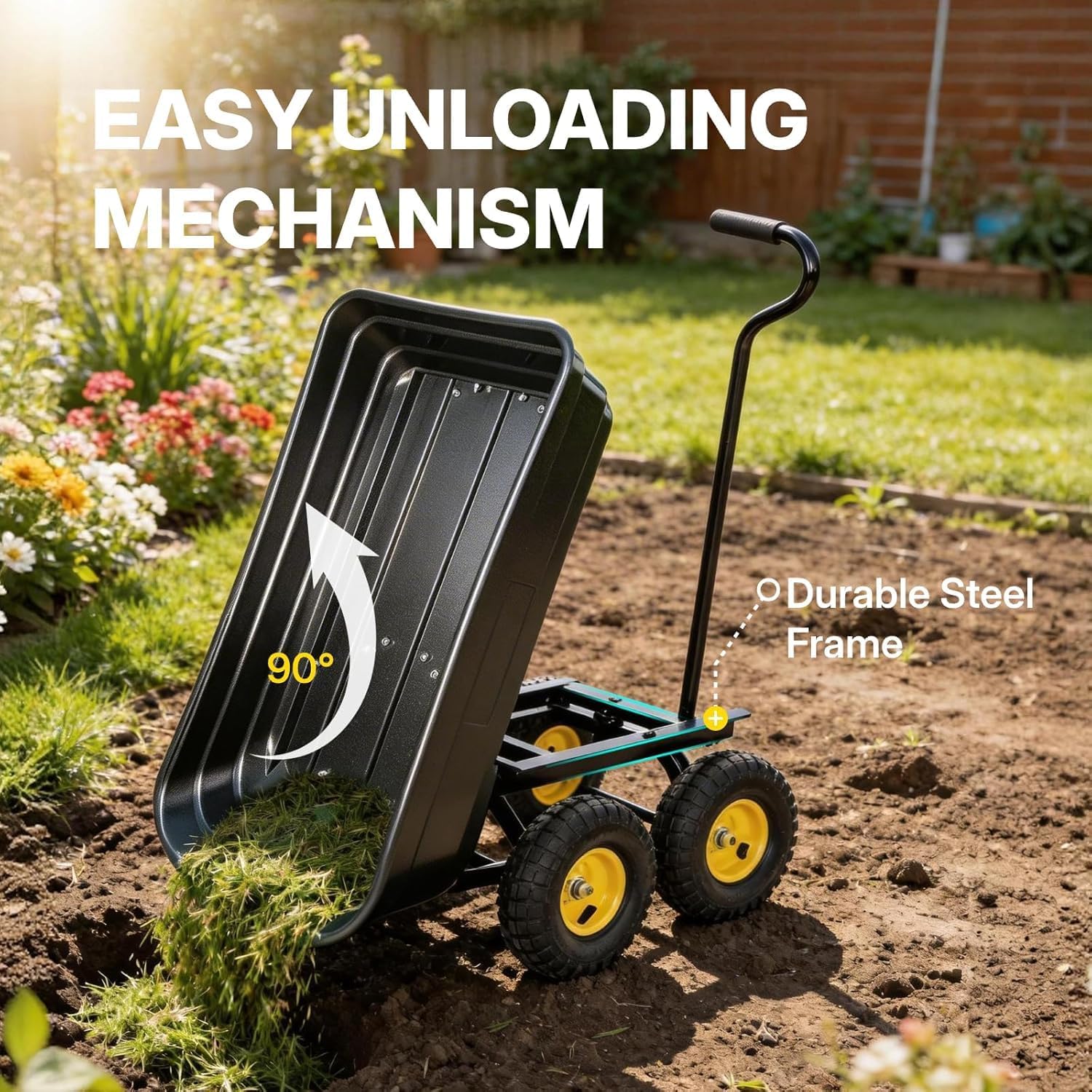 600 LBS Heavy Duty Garden Dump Cart,10" All-Terrain Wheels, 180° Rotating Handle, Yard Cart for Landscaping, Farm