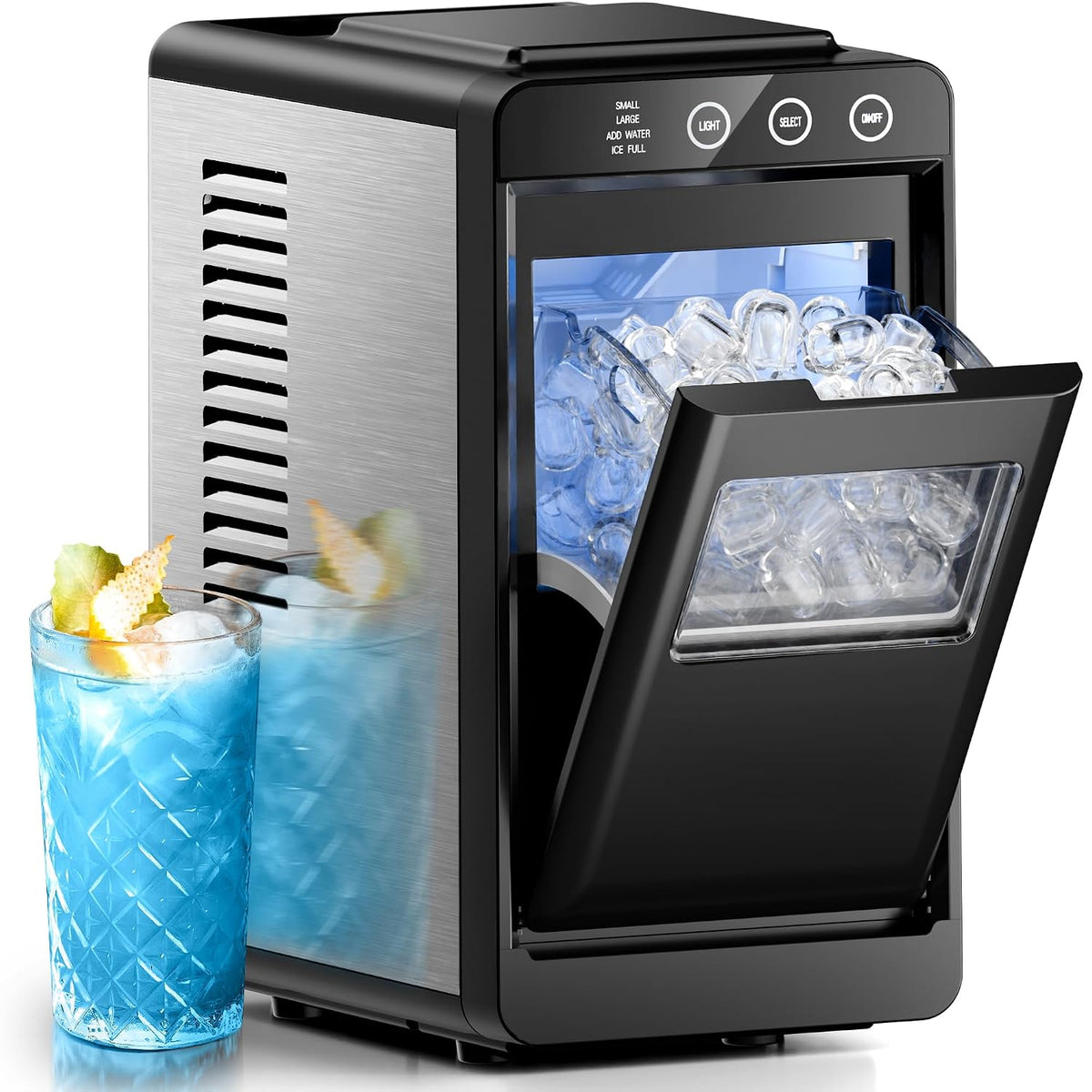 Ice Makers Countertop,26Lbs/24H,8Pcs in 6Mins,Portable Ice Maker Machine with Self-Cleaning,Interior Lighting,2 Sizes