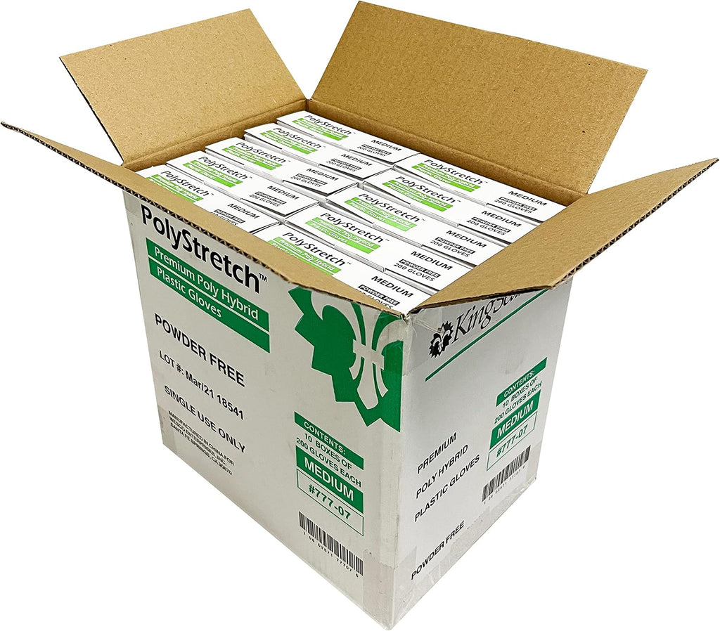 2000 Count PolyStretch TPE Poly Hybrid Disposable Gloves, Powder-Free, Vinyl Glove Substitute, Size Medium - 10 Boxes