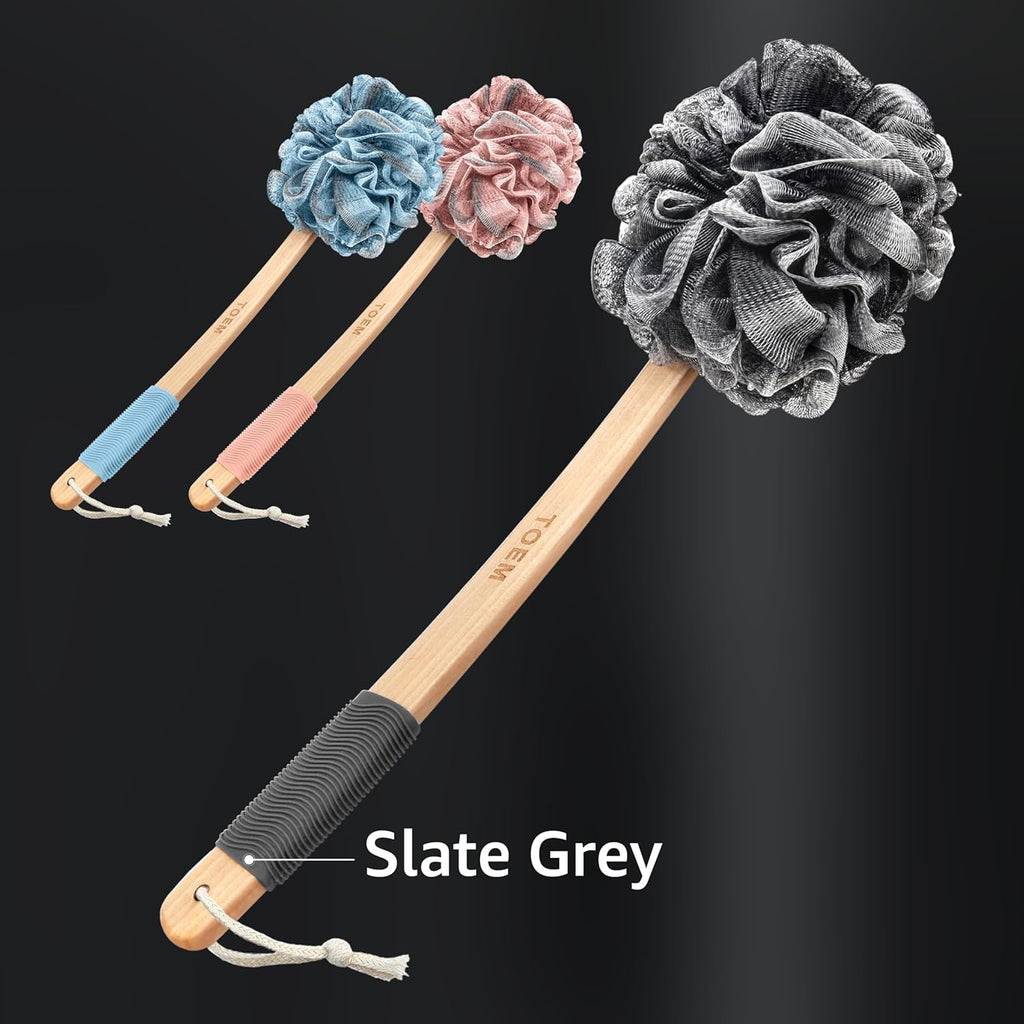 Loofah Back Scrubber for Shower | Bamboo Charcoal Fiber Infused | Loufas for Men & Women | Includes 1 Long Handled