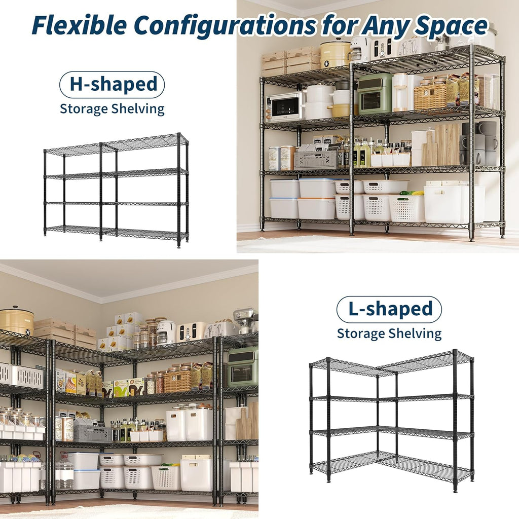 Metal Storage Shelves 4-Tiers, Standing Garage Shelving Unit 59"W x 13.8"D x 59.5"H, Heavy Duty Wire Shelving Rack
