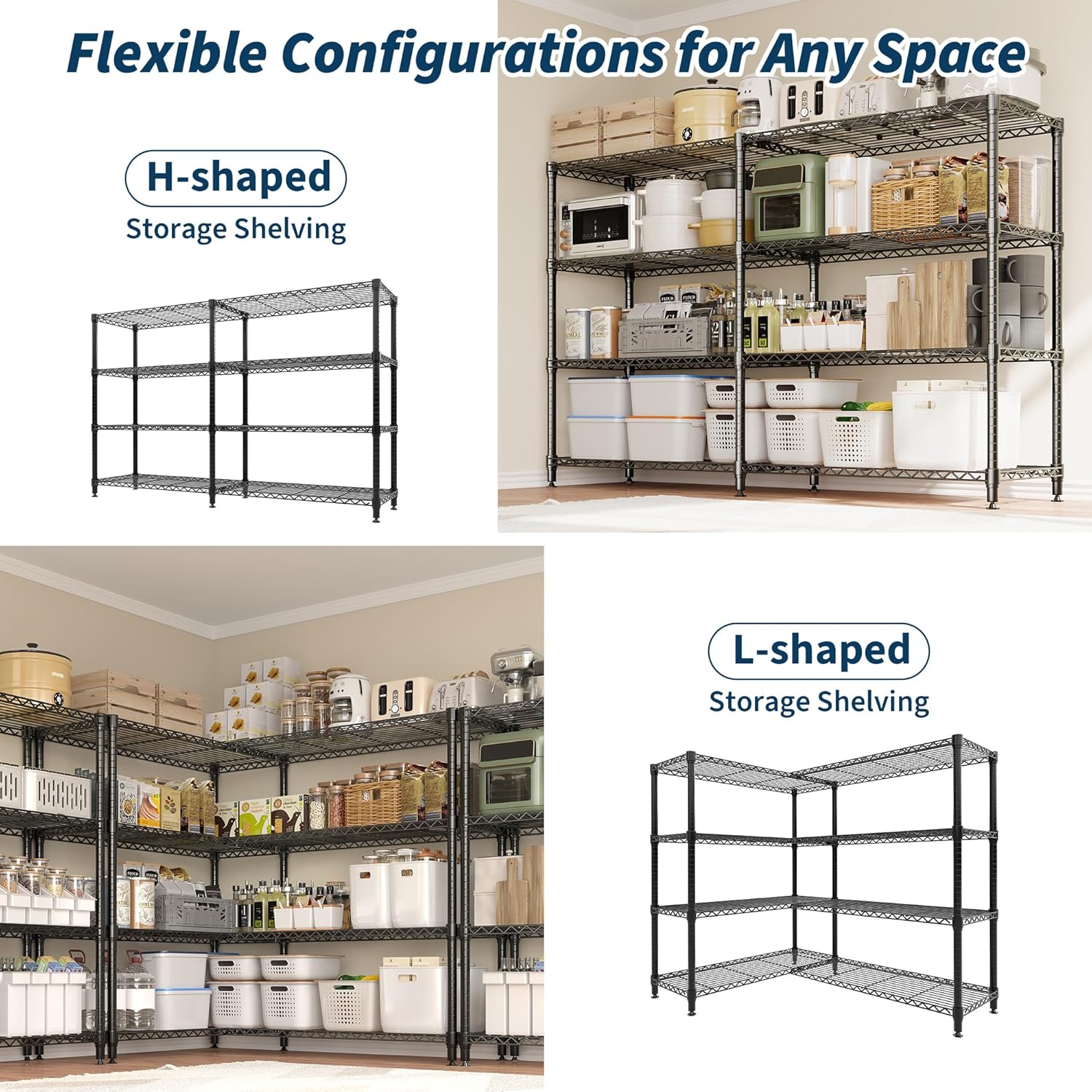 Metal Storage Shelves 4-Tiers, Standing Garage Shelving Unit 59"W x 13.8"D x 59.5"H, Heavy Duty Wire Shelving Rack