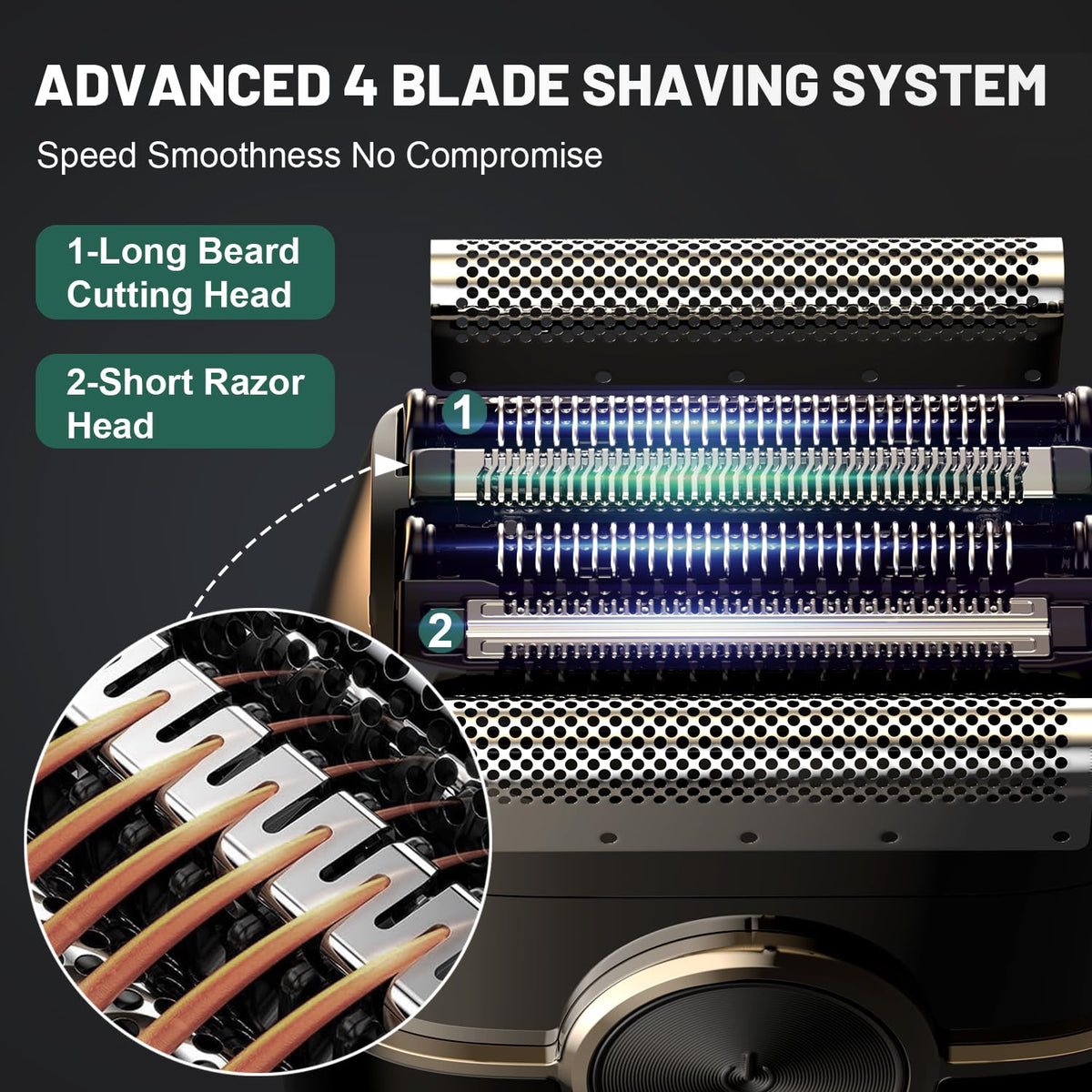 Electric Foil Shavers for Men: 4 Floating Blades & LED Display - Emerald Green