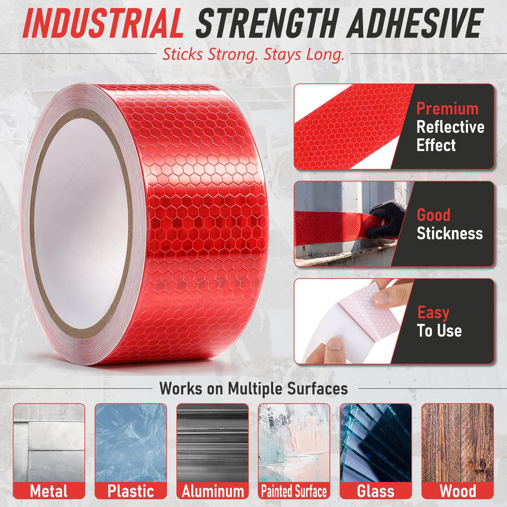 Red Reflective Tape 2 in x 30 ft Self-Adhesive Safety Trailer Tape