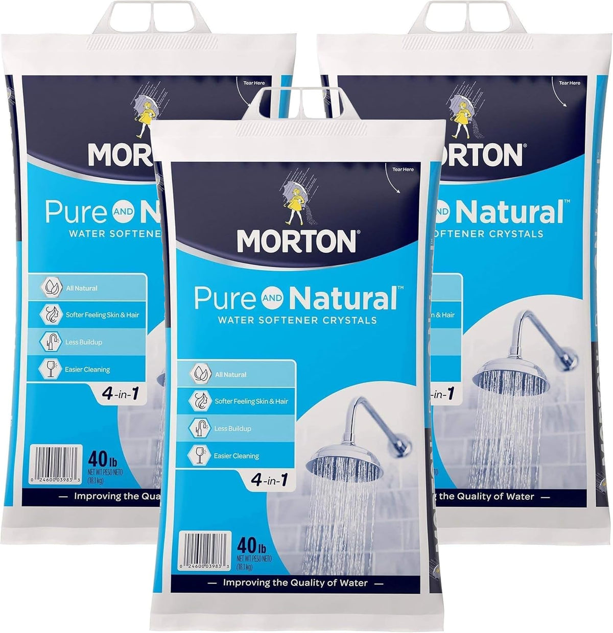 Water Softener Salt, Morton Pure and Natural Solar 4 in 1 Salt Crystals for Water Softener, 40 lb Bag, 3 Pack