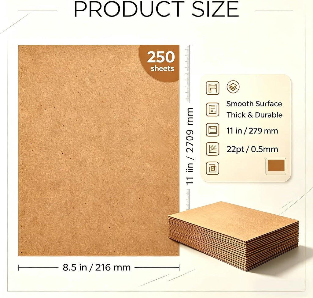 Thin 22pt Chipboard Sheets 8.5 x 11, 150 Kraft Cardboard for Crafts