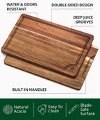 Wooden Cutting Boards for Kitchen Meal Prep & Serving - Bamboo Wood Serving Board Set with Deep Juice Groove Side
