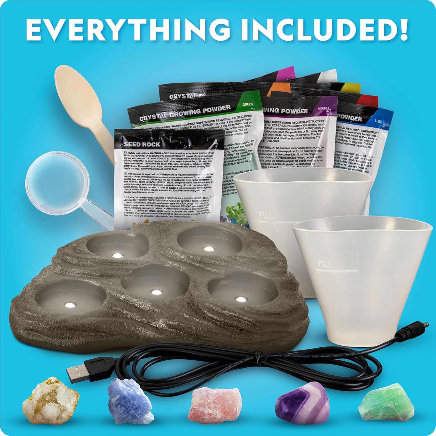 National Geographic Mega Crystal Growing Kit with 8 Crystals Ages 8-12 | Grow 8 Colorful Crystals, Light-Up Night