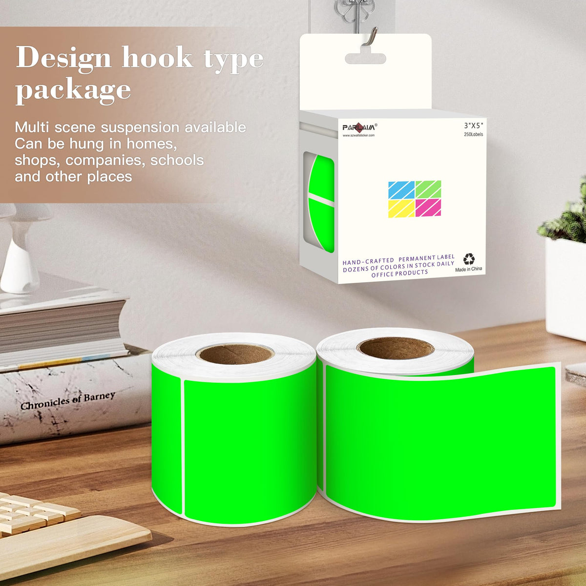 3x5 inch Rectangle Color Code Stickers, 1000PCS Fluorescent Green Label