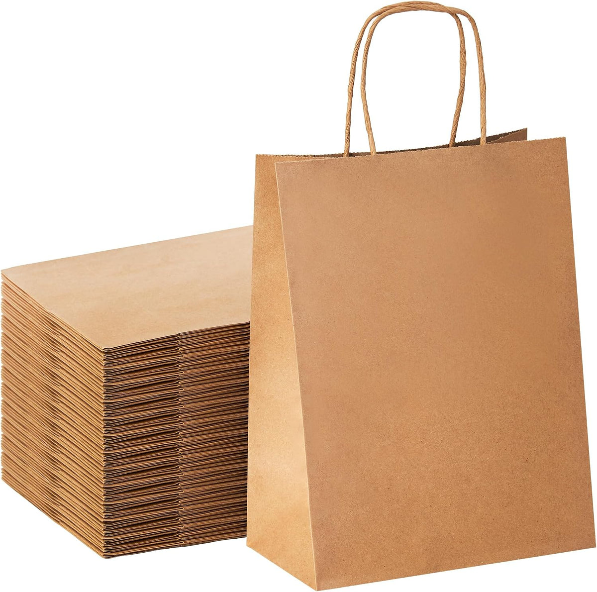 100 pcs Brown Paper Gift Bags with Handles, 8x4.5x10.8 Inch, Medium