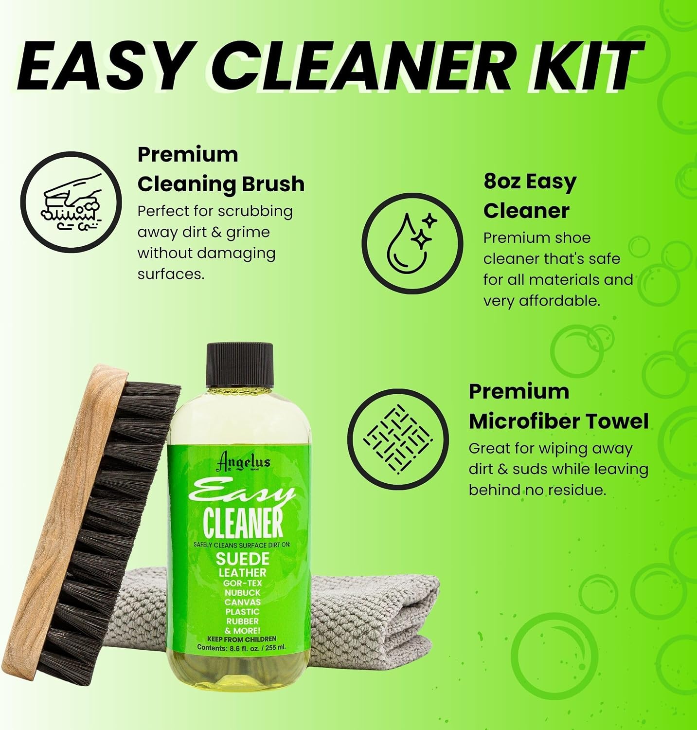 Shoe Cleaner Kit, 8.6 Oz, Brush, Towel - Professional Sneakers, Leather, Nubuck, Suede Shoe Cleaner Kit - Safe on All