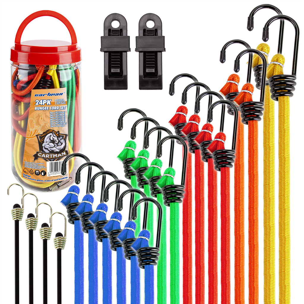 22-Piece Bungee Cord Assortment with Metal Hooks