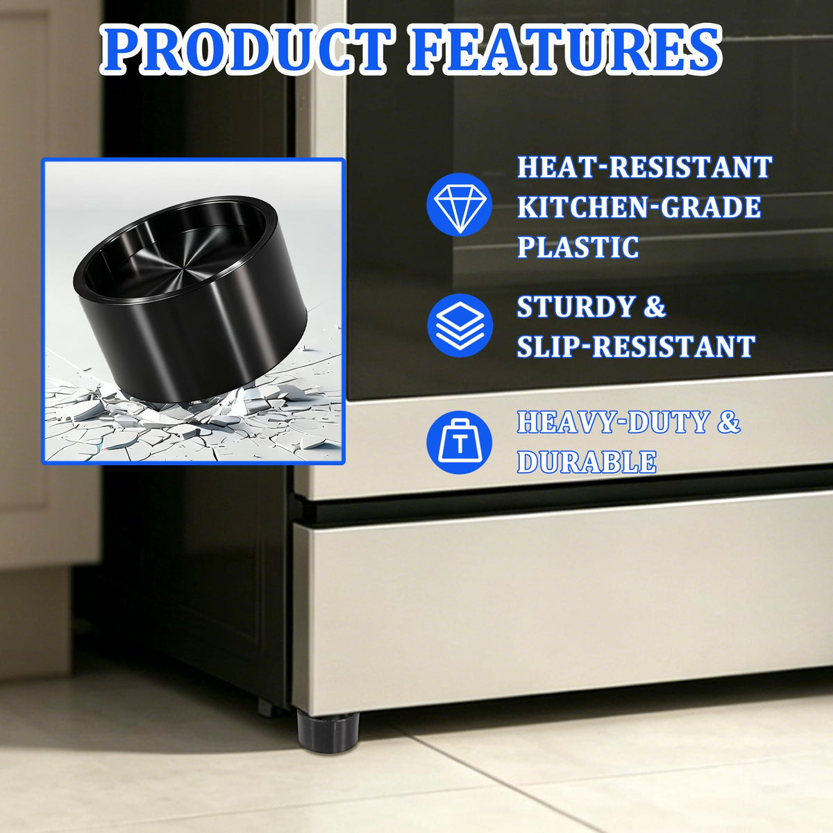 LeoTube Range Leveling Feet Risers – 3/4" Lift for Uneven Stove/Oven (2)