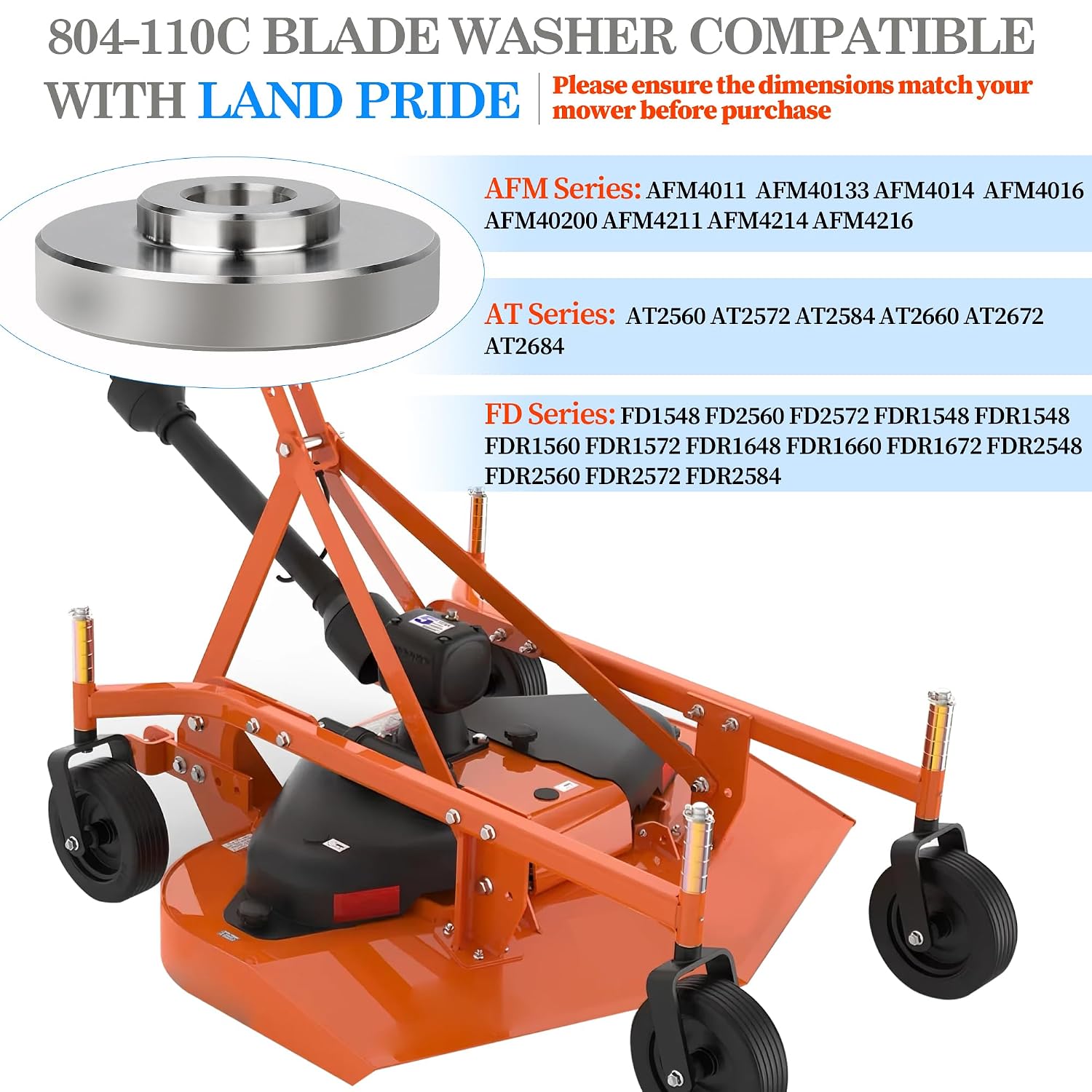 Lawn Mower Blade Mounting Washer, 804-110C Blade Washer for Land Pride Finish at FD AFM Series, Stainless Steel