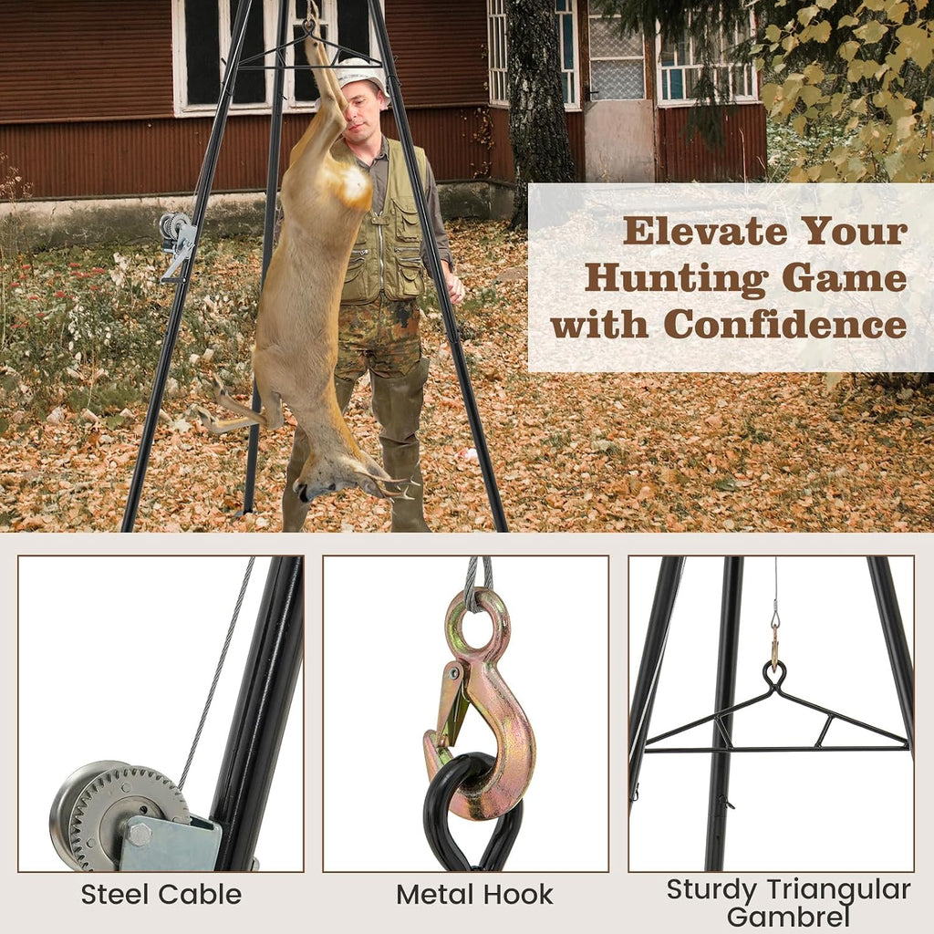 Moccha 600 LBS Tripod Game Hoist, Heavy-Duty Deer Hanger with Adjustable Gambrel & Manual Winch, Deer Hunting