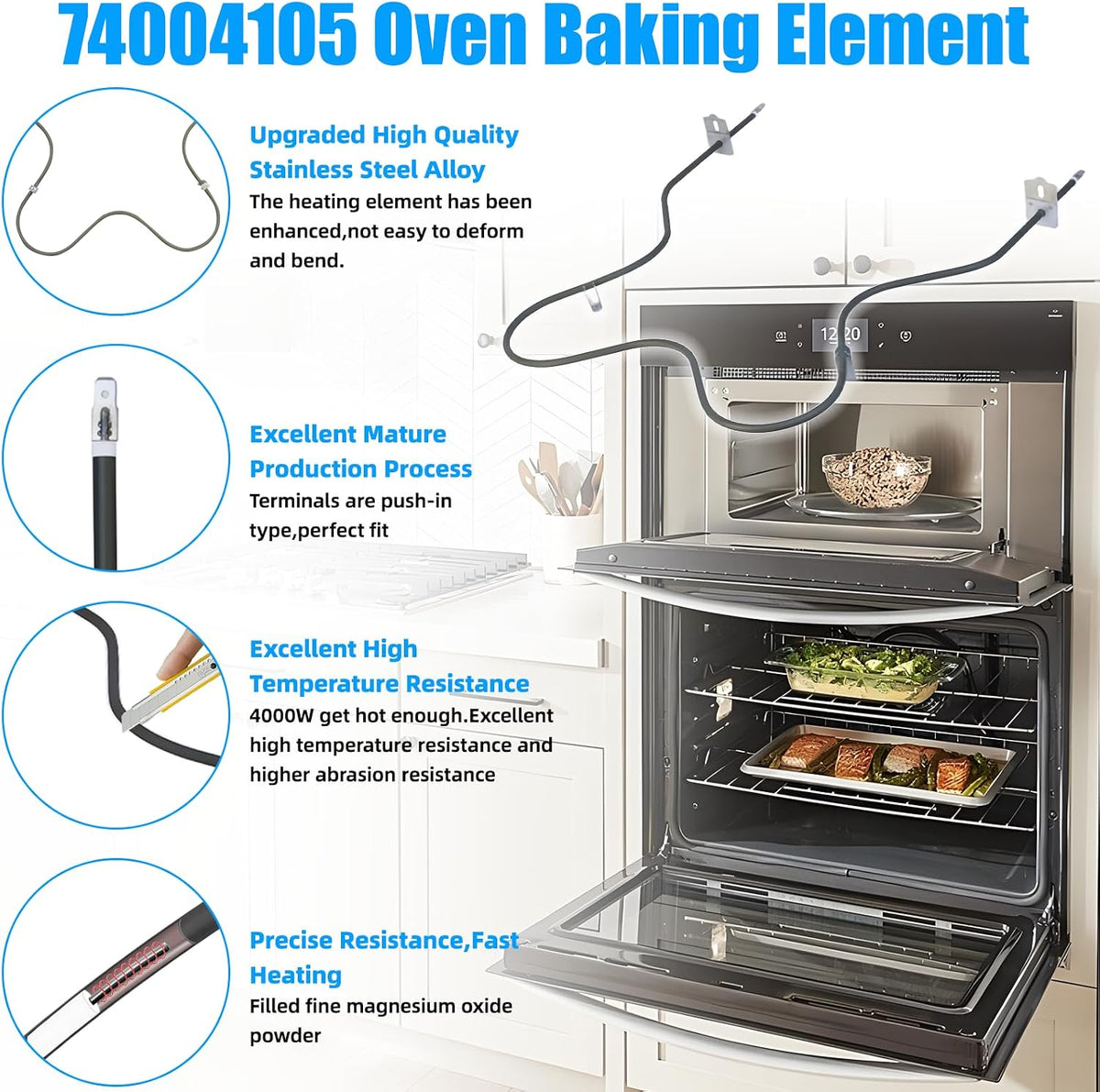 UPGRADED 74004105 Range Bake Element Compatible with Whirlpool Maytag Kenmore Stove Ovens Parts,74004105 Maytag Oven Heating Element Replacement 7406P42760 W10314702 Oven Convection Element