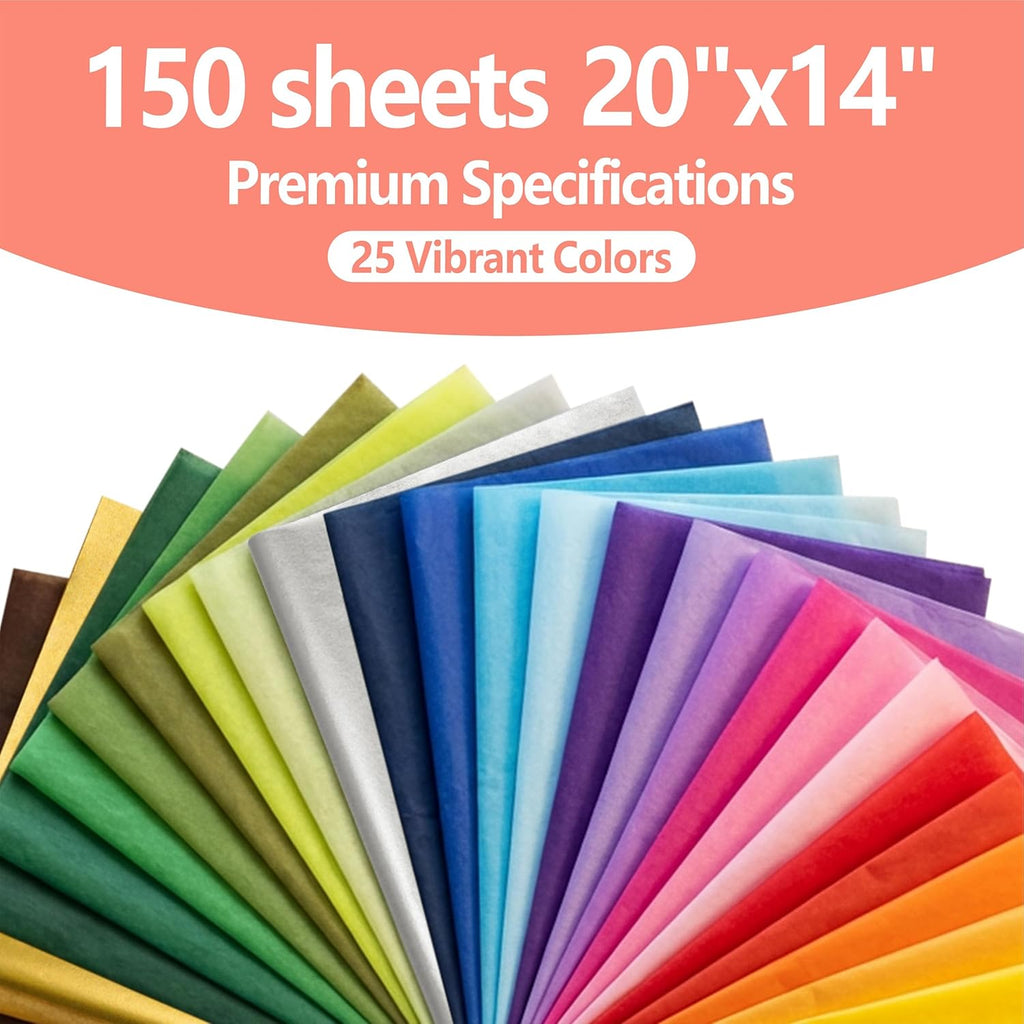 150 Sheets Colored Tissue Paper, 20X14 inch Christmas Tissue Paper for Gift Bags,Gold Silver Red Green Yellow White