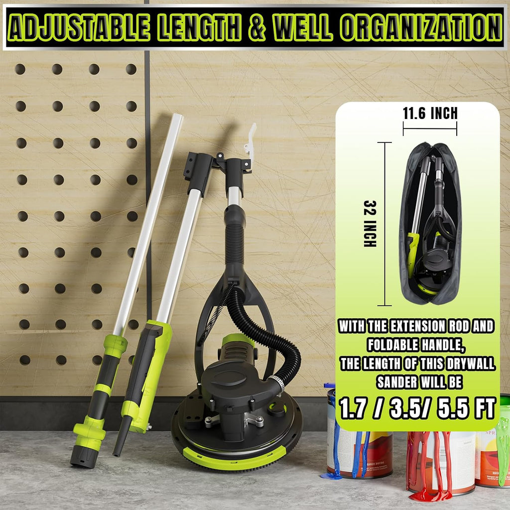 Drywall Sander with Vacuum Dust Collector, 880W Popcorn Ceiling Removal Tool with 5 Variable Speed & LED Light