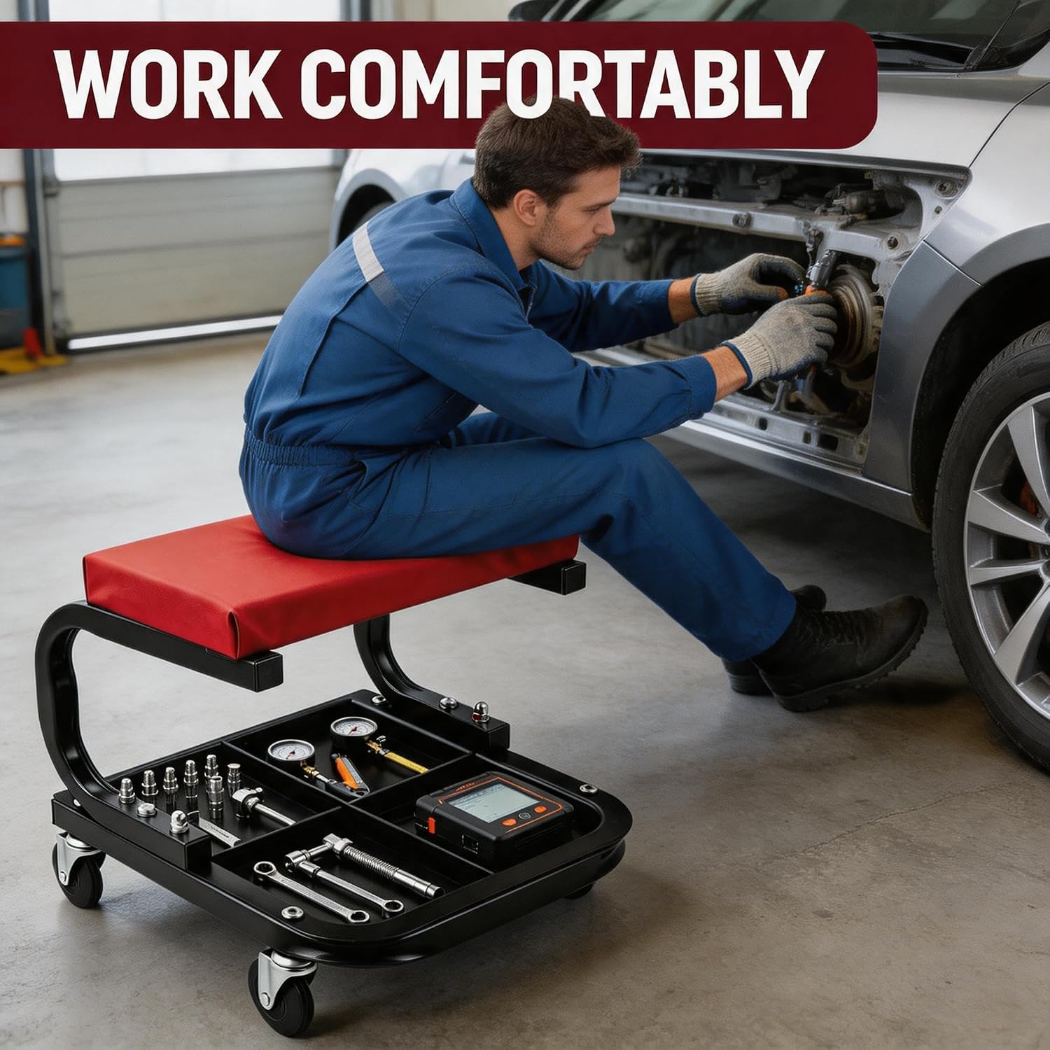 Rolling Creeper Garage/Shop Seat,250 LBS Capacity Heavy Duty Rolling Mechanic Stool with Wheels,Automotive Padded