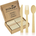 300 Count Bamboo Cutlery Set, 100 Knives, Forks and Spoons each
