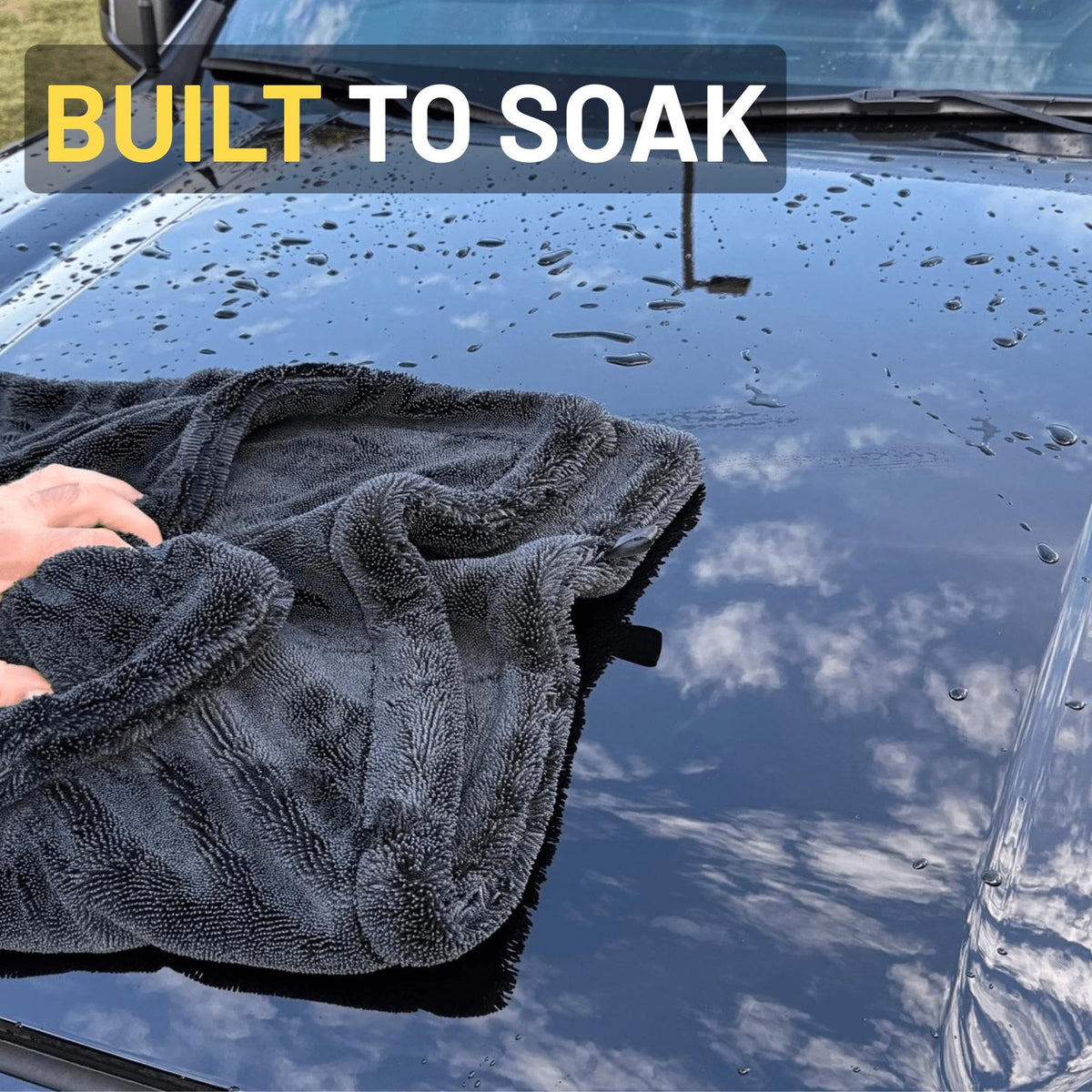 Sleek Max Dry 2K - 2000GSM Microfiber Car Drying Towel, 20x31in, Black