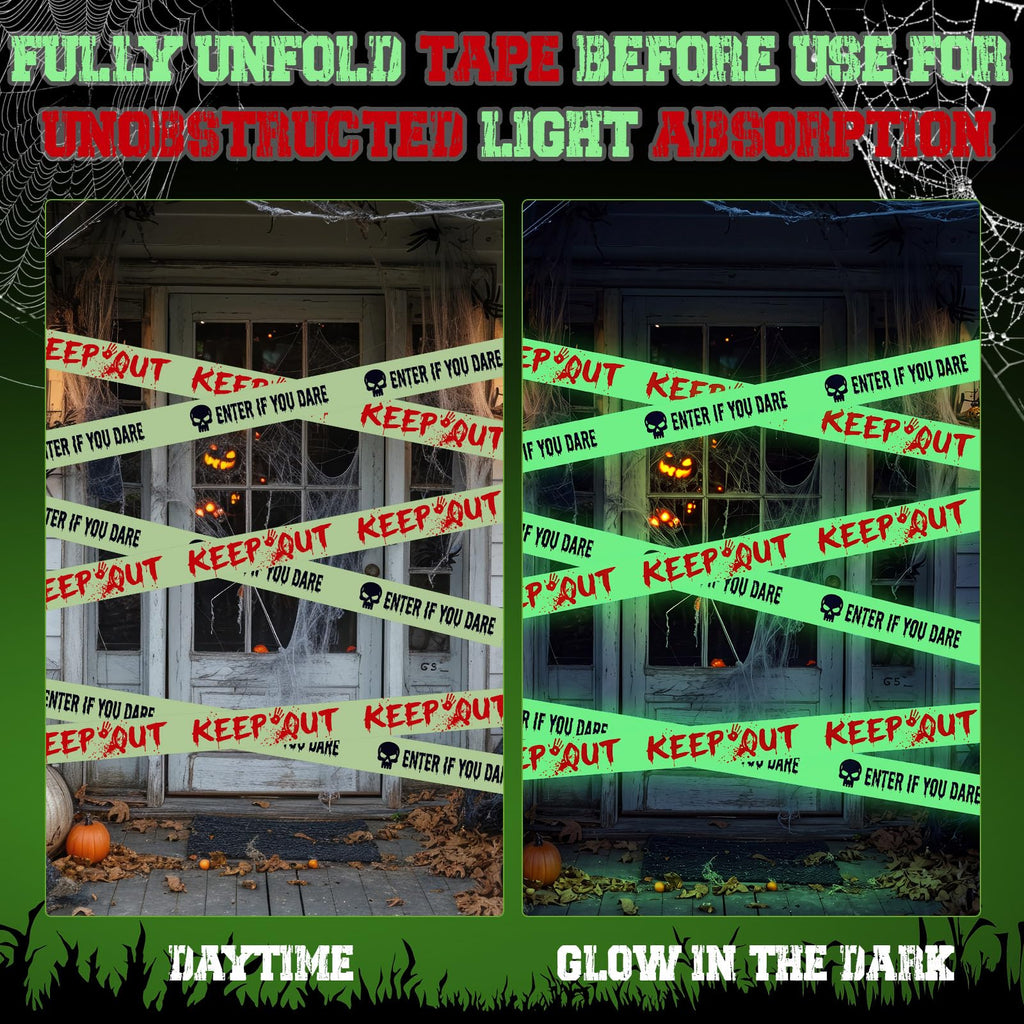 2 Rolls 2inx33ft Glow in the Dark Halloween Caution Tape, Keep Out