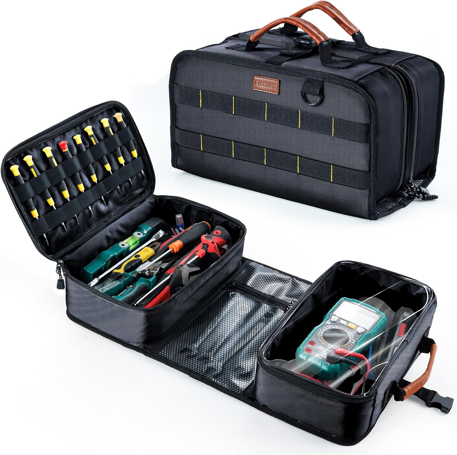 Heavy Duty Tool Bag Organizer with Clear Lid Compartments for Electrician, Portable Tool Organizer Case for