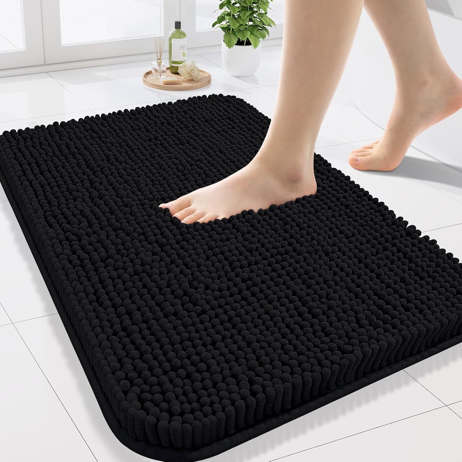 Bathroom Rugs 24x16, Extra Soft Absorbent Shaggy Chenille Bath Rugs, Machine Washable Rubber Backing Bath Mats for