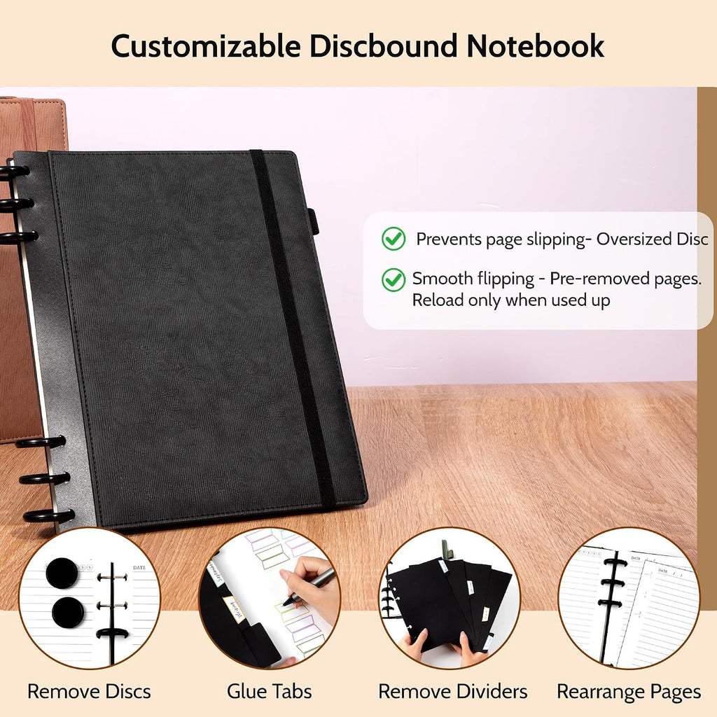 Refillable Notebooks for Work 5 Subject with Removable Dividers Tabs 240 Pages Hardcover Leather Journals for Writing