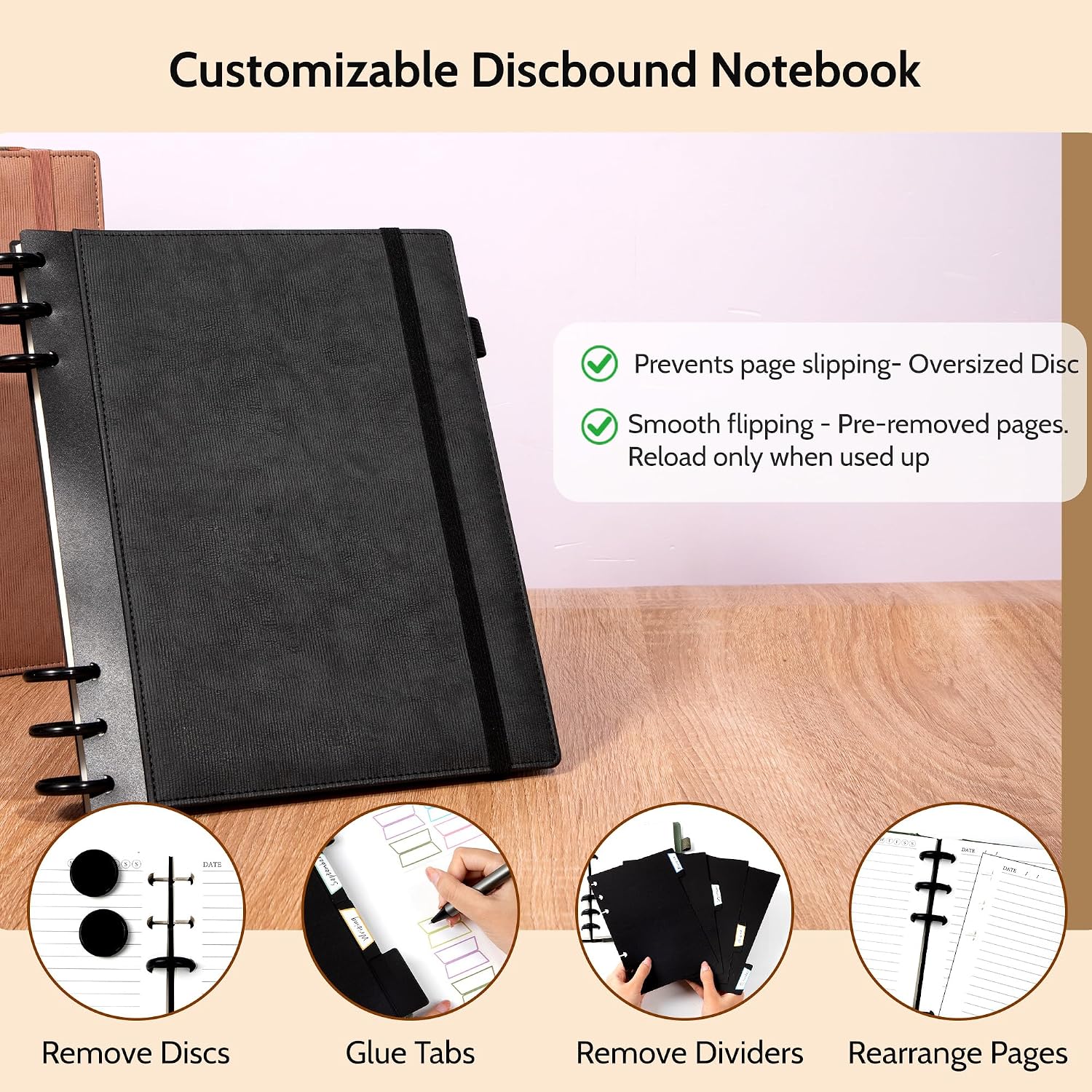 Refillable Notebooks for Work 5 Subject with Removable Dividers Tabs 240 Pages Hardcover Leather Journals for Writing