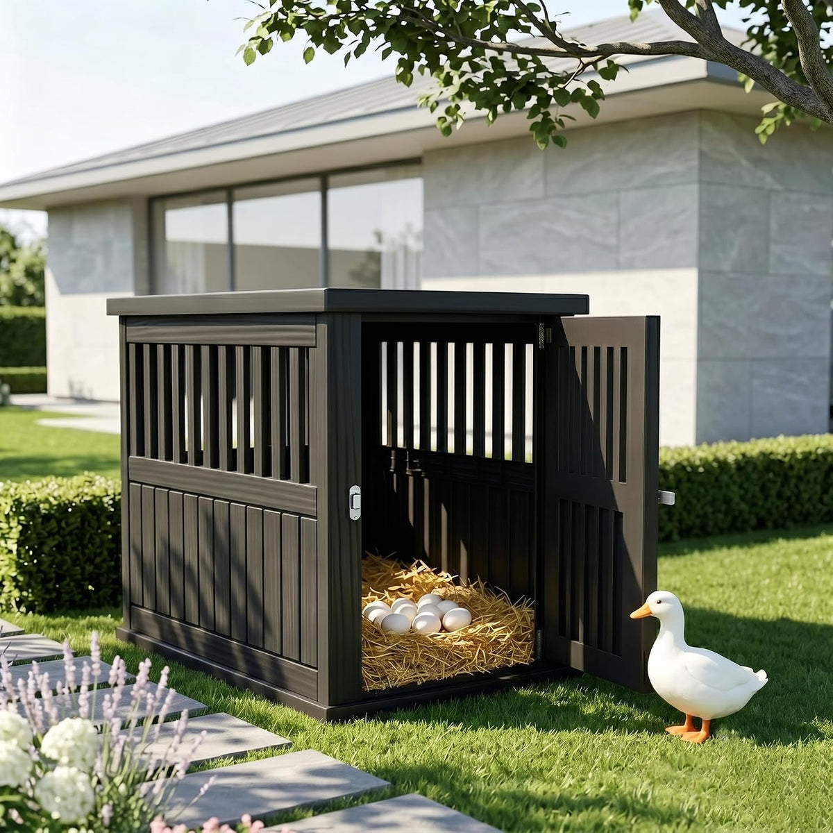 Outdoor Duck House, PP Resin Poultry Shelter, Black