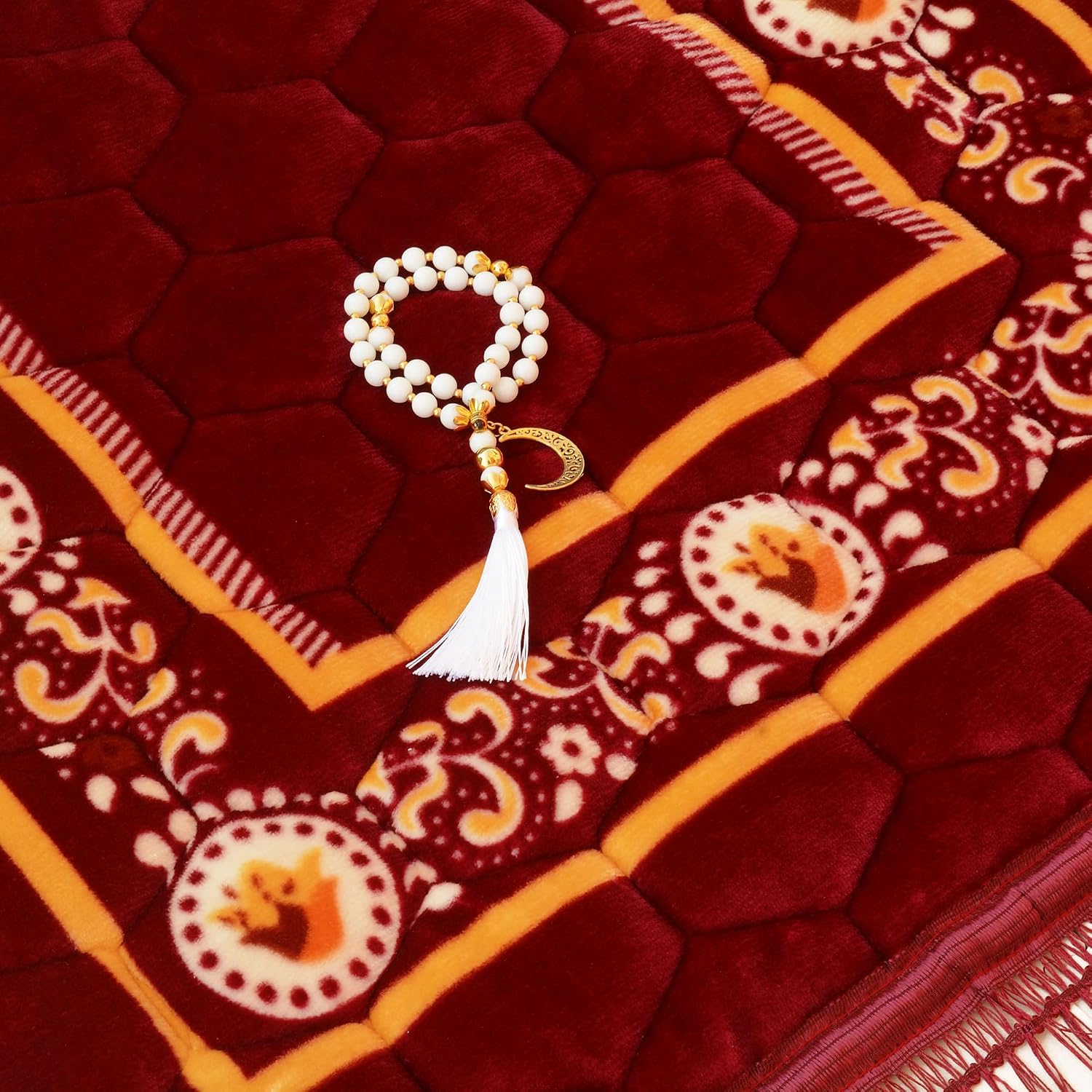 Prayer Rug Muslim Mat Islamic - Padded Very Thick Prayer Rug Sajadah for Men Women with Islam Prayer Beads, Soft and