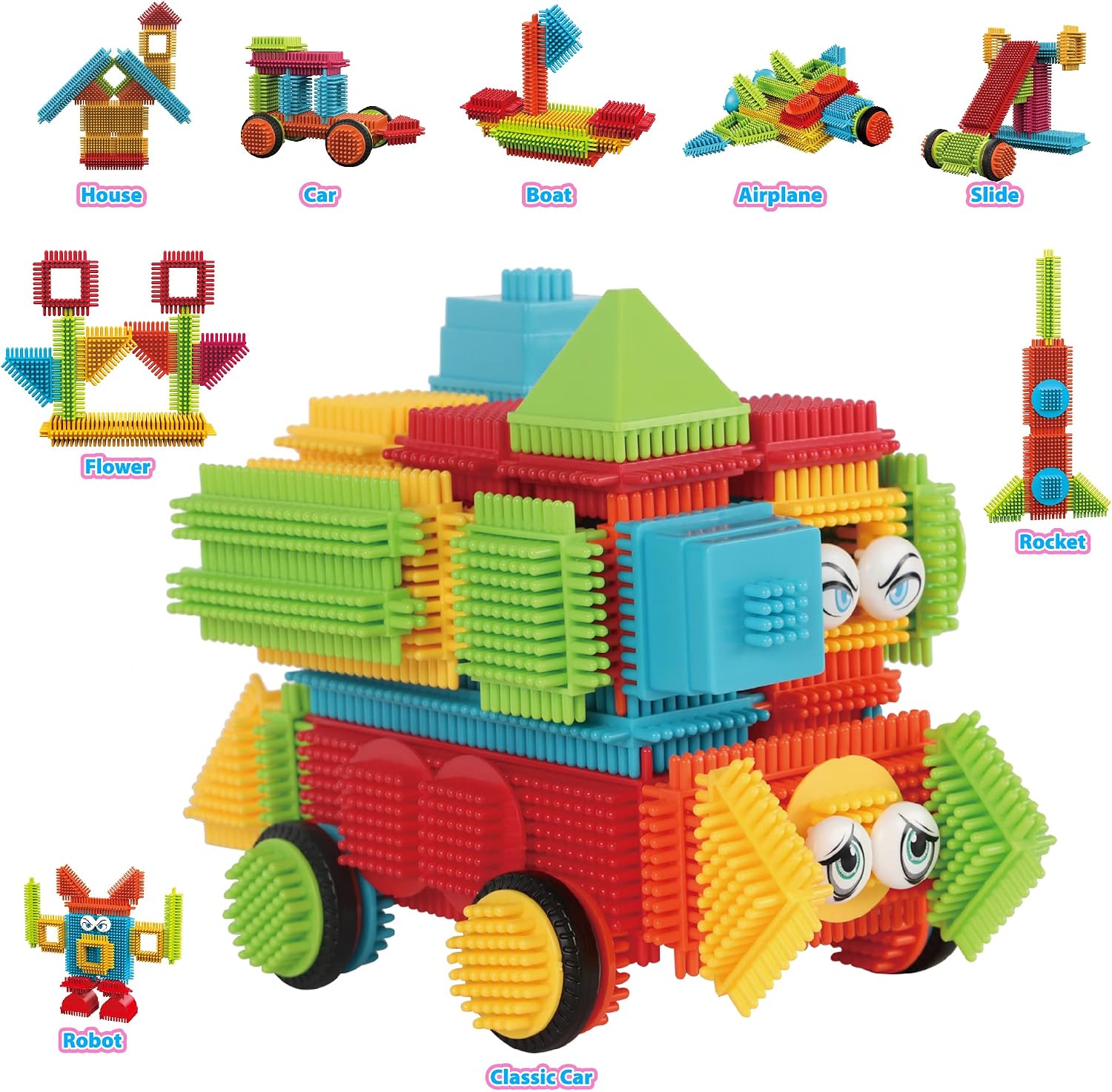 STEM Building Toys - ST7 and ST5 Bundle - 388pcs Bristle Shape 3D Tiles Set Construction Learning Educational Block