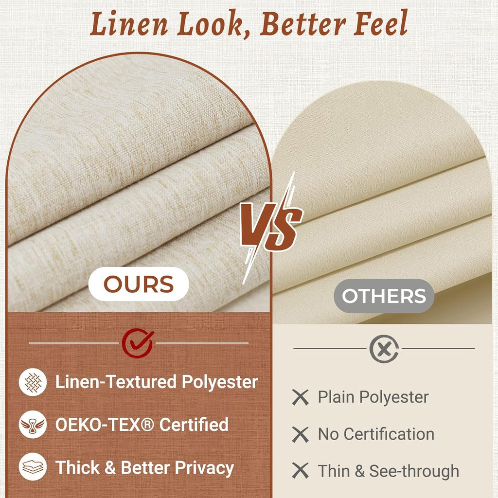 No Hook Shower Curtain and Liner, Linen-Look Polyester Textured Shower Curtain with Snap in Liner, Waterproof &