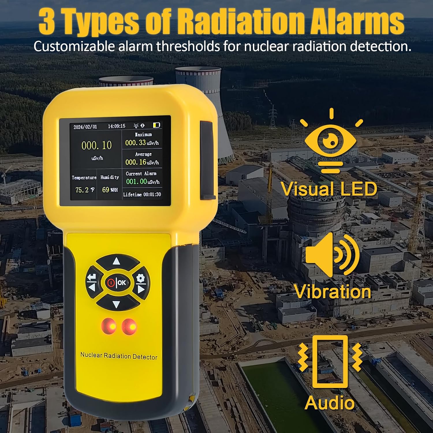 HOLDPEAK Geiger Counter, Rechargeable Nuclear Radiation Detector with LCD Display, Beta, Gamma & X-ray Detection, 5