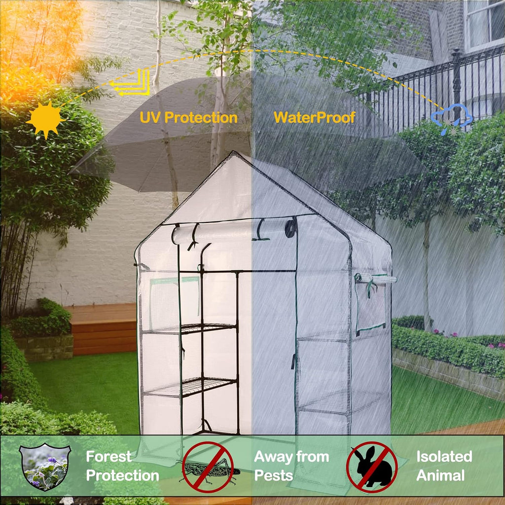56x30x76 Mini Walk-in Greenhouse, Portable Plant House with 3-Tier Shelves | PE Cover, Roll-Up Door, 3-Tier Shelves