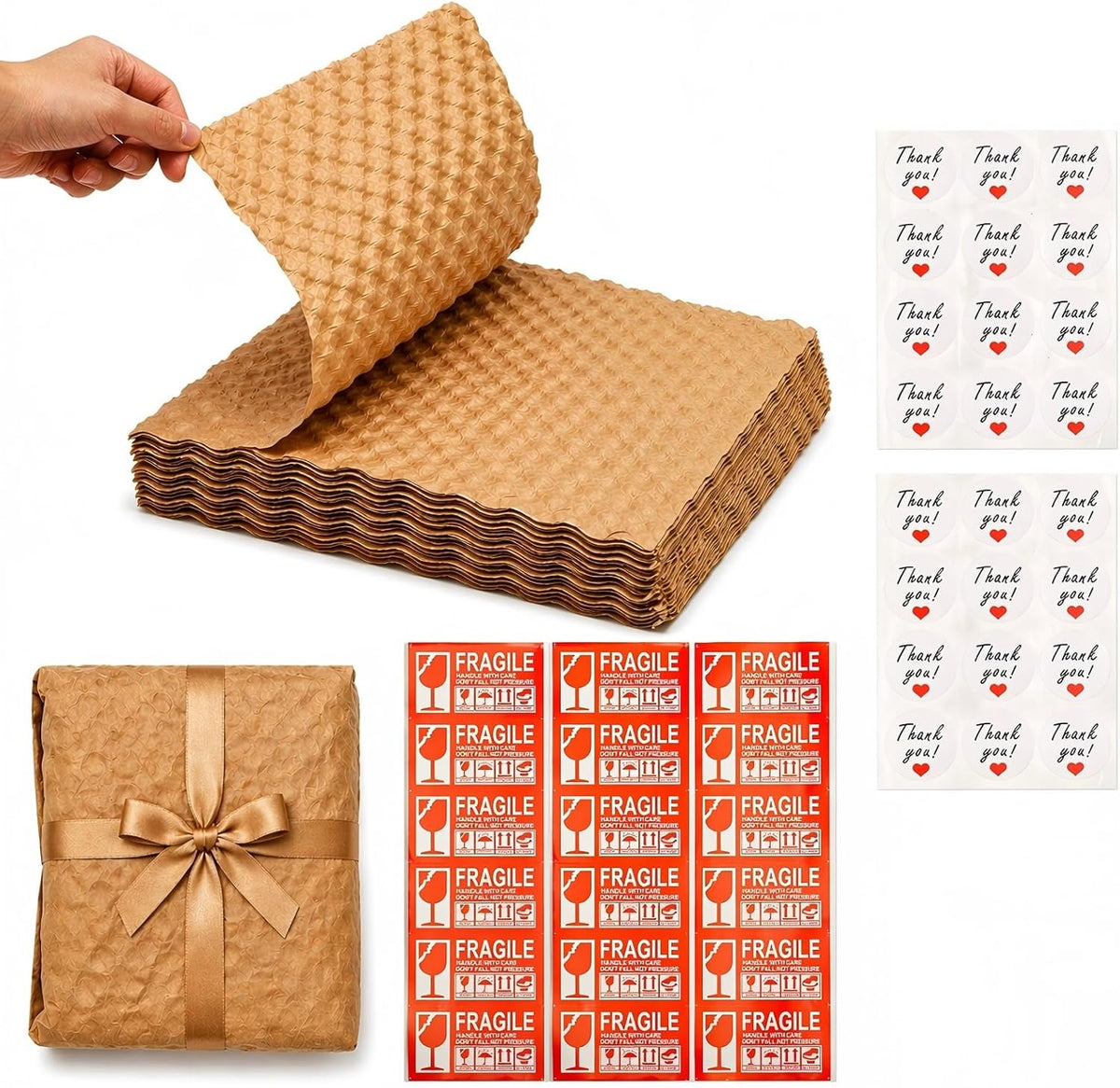 100 Kraft Paper Cushioning Sheets, 12 x 12 Inch Packing Set