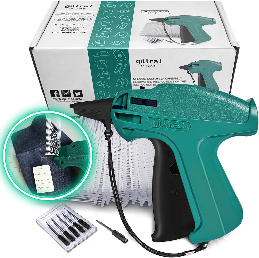 GILLRAJ Price Tagging Gun【Not-a-Stitch-Gun】 Hangtag Attacher with 4000pcs 2" Long Barbs Fasteners & 6 Needles, Retail