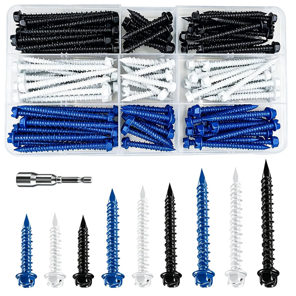 117 PCS 3/16" Slotted Hex Head Concrete Screws Assortment Kit