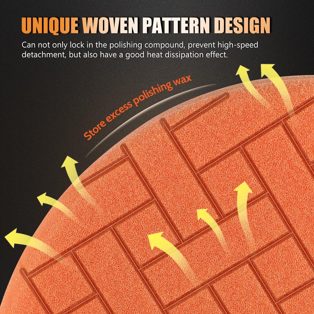 Buffing Polishing Pads 5 Inch, 7Pcs Buffing Sponge Pads Kit 5.5" Face for 5" Backing Plate, Compound Cutting Foam