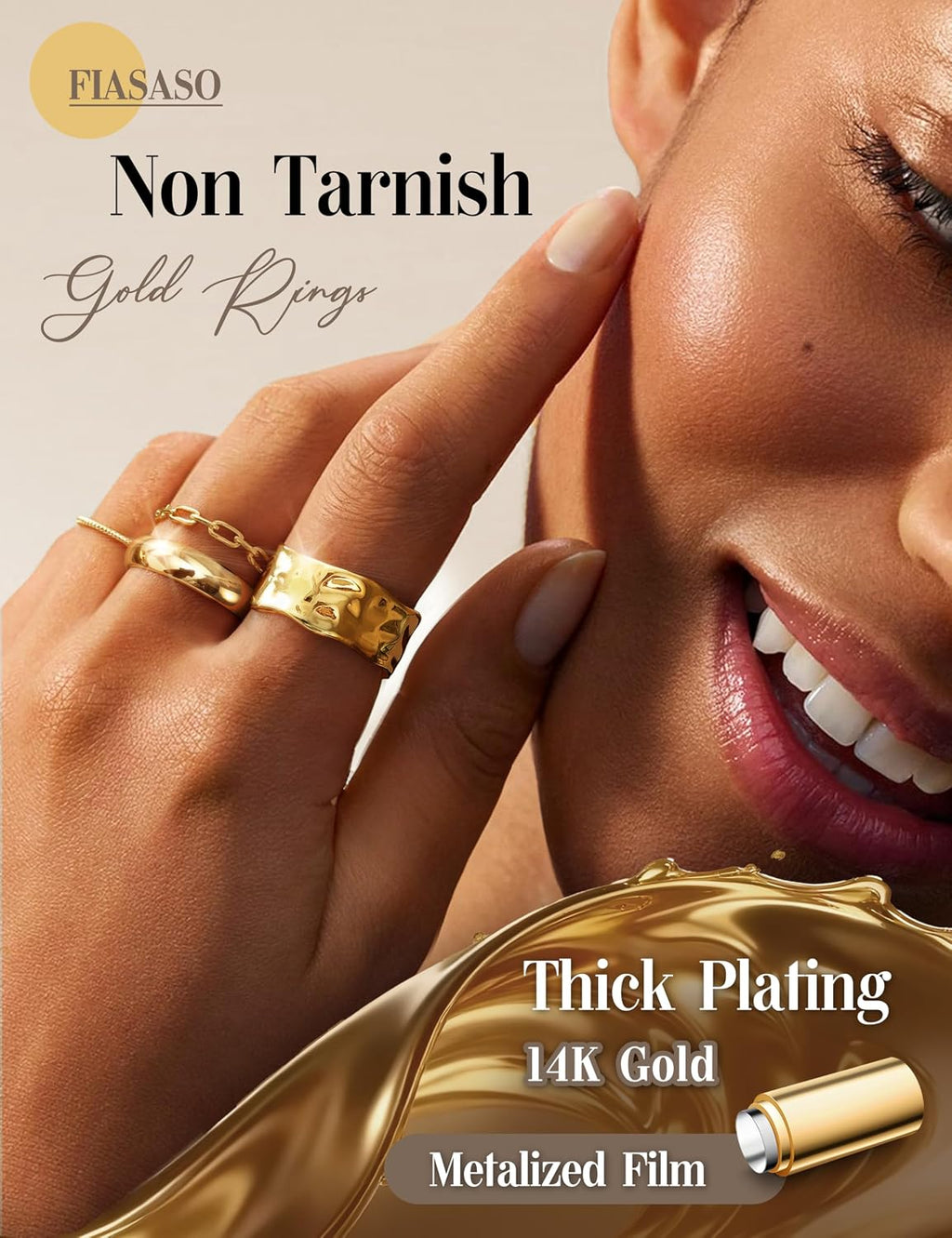 Chunky Gold Rings for Women Non Tarnish - 4Pcs 14K Gold Plated Dainty Stackable Ring Set Trendy Hypoallergenic Thick