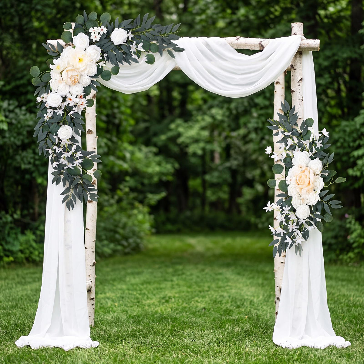 2 Pcs Wedding Arch Flowers, Large Artificial Flower Swags, White