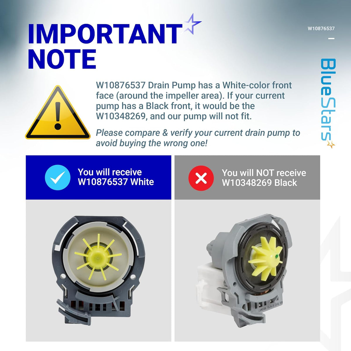 [Upgrade] BlueStars W10876537 W10724439 Dishwasher Drain Pump for Whirlpool