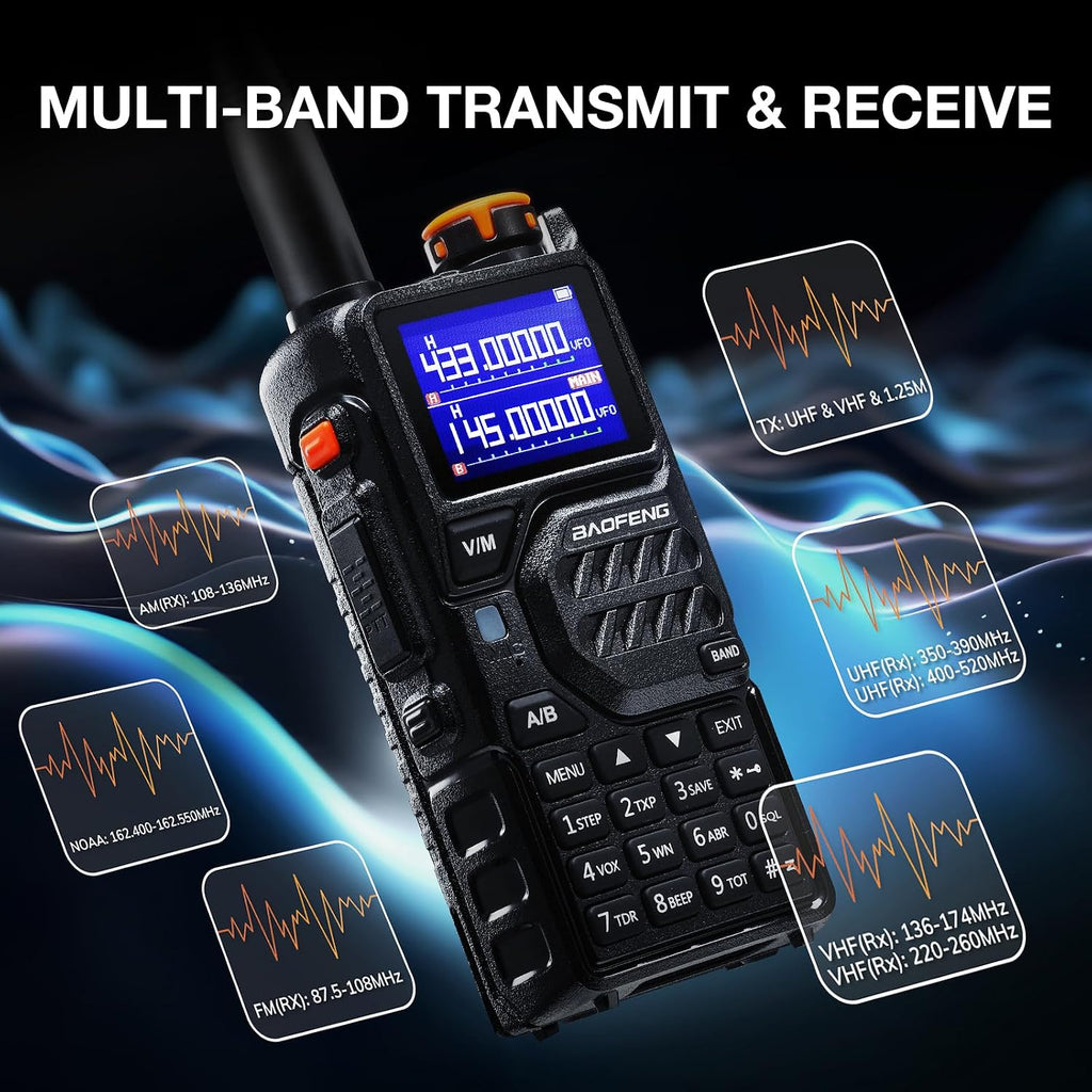 K5PLUS 10W Tri-Band Ham Radio with Long High Gain ANT & Speaker Mic | UHF VHF 1.25M Long Range Two Way Radio, 999CH