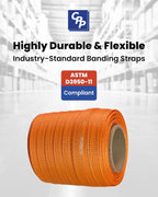 CPP 5/8" x 250' Woven Polyester Strapping Cord - 1500 lbs Break Strength, Heavy Duty Strapping - Water, UV, Corrosion