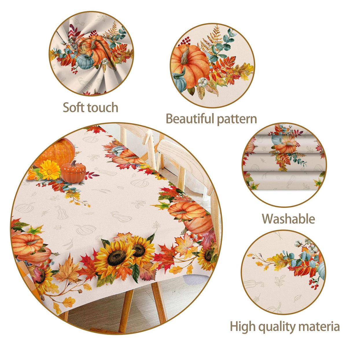 Fall Tablecloth 60 x 120 Inches, Plaid Fall Table Cloth Rectangle