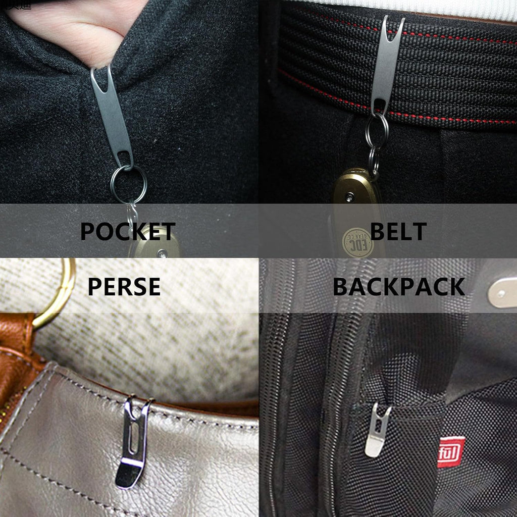 Mini Titanium Alloy Clasp with Key Ring, Pocket Suspension Clip | Outdoor Titanium EDC Carabiner, Gear Hanger Tool