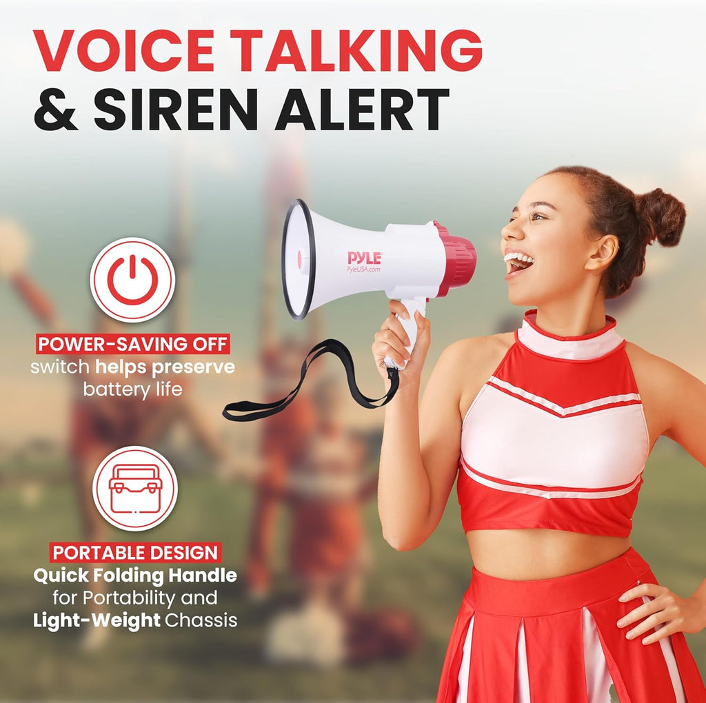 30W Megaphone Bullhorn with Built-in Siren, Voice Recorder, and 1700-Yard Range, Featuring Adjustable Volume Control