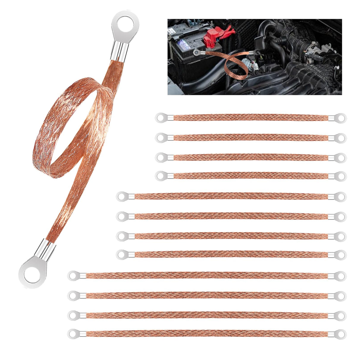 12 Pcs 10/15/20 Inch Engine Ground Strap Kit