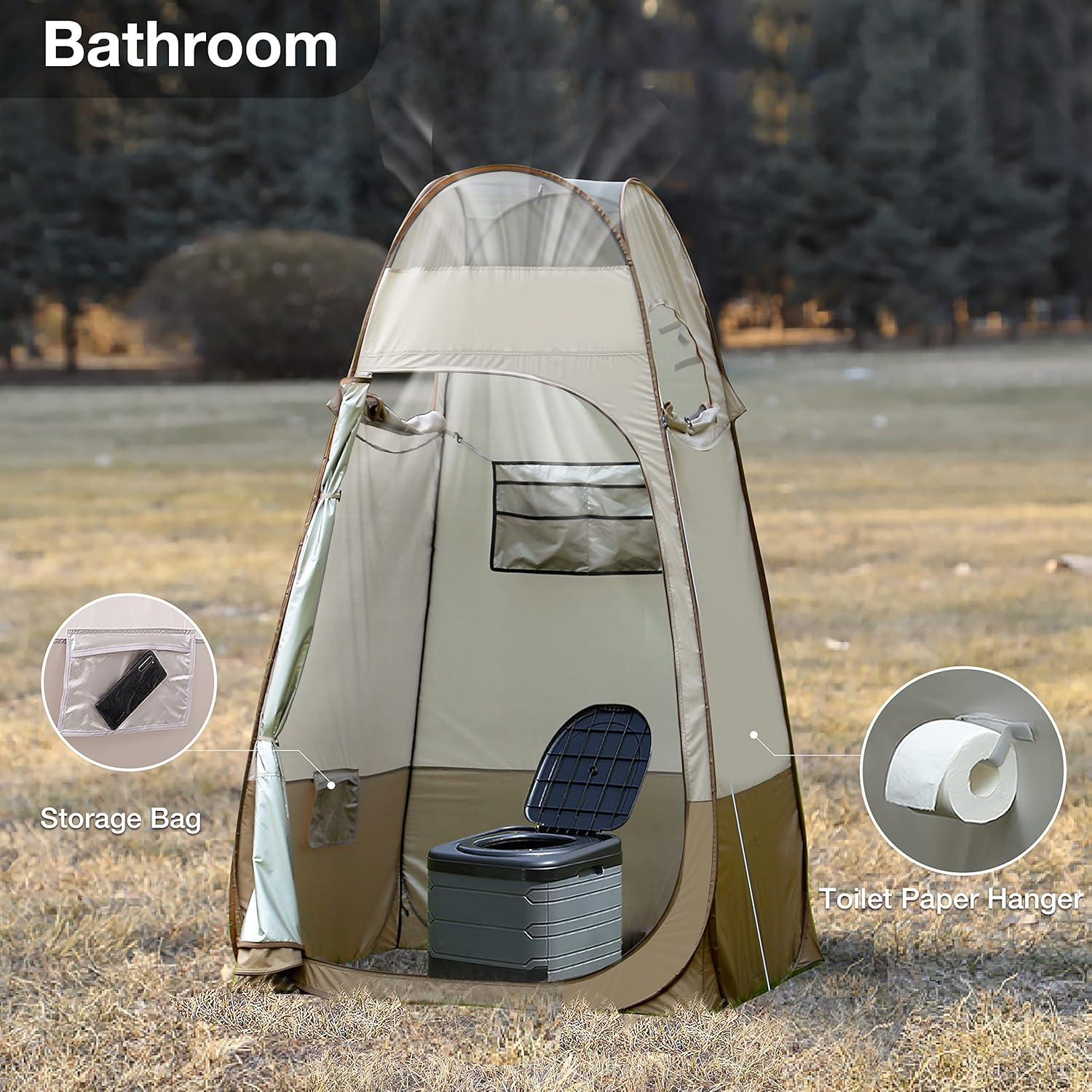 Pop Up Shower Tent with Mesh Window, Portable Toilet Privacy Tent, 6.9 FT, Removable Rain Cover/UPF 50+